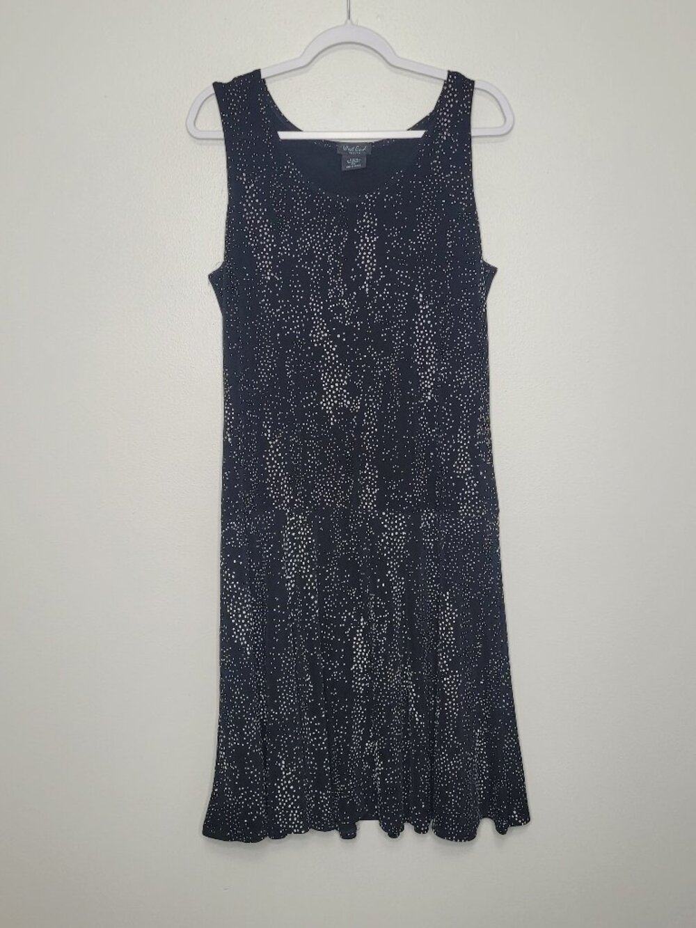 West End black cream dot print stretch slinky flirty pull over dress size xlp